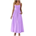 thumbnail image 1 of Amzcrzy Robes pour Femmes Couleur Unie Bretelles Spaghetti Robe d'Été Décontractée Col Rond Sans Manches Robes Soleil pour Femmes Tendance à Étages Fluide Robes Maxi avec Poches, 1 of 8