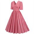 thumbnail image 3 of Pisexur Robe à Manches Courtes à Col en V Mode Femmes Été Robe Poupée à Col en V Robe Plissée à Trois Couches de Couleur Unie Robe pour Femmes, 3 of 6