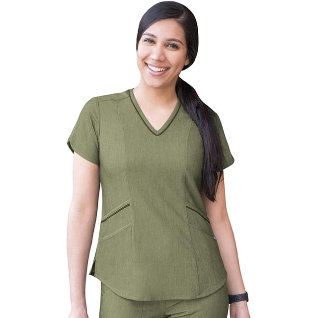 Adar Pro Heather Sarraus pour Femmes - Haut de Sarrau Moderne à Col en V - P7002H - Heather Olive - TTP