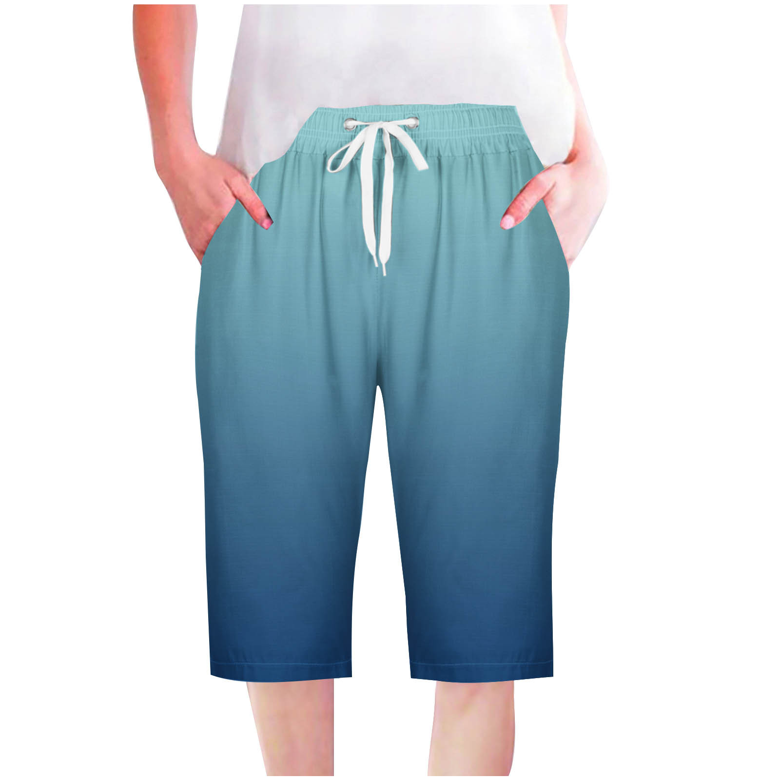 UPPADA Women's Shorts Linen Shorts for Women Gradient Color Sweatshorts Drawstring High Waisted Short Pants Knee Length Sweatshort Pockets Recent Orders Placed By Me Of Day 2025