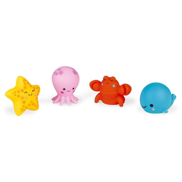Janod Heure du Bain - 4 Adorables Animaux Marins Gicleurs Baleine Poulpe Étoile de Mer et Homard - Pour les 10 Mois et +