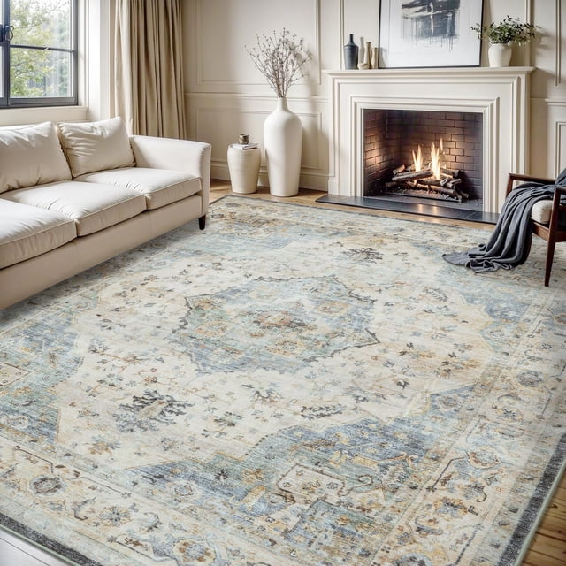 -Area Rug X Rugs for Living Room- Machine Washable Rug-Soft Living Room Rug-Vintage Non Slip Carpet-Rugs for Bedrooms Dining Room Living Room Office