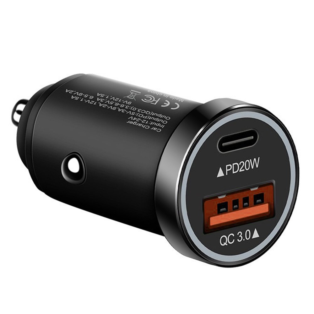 USB Car Charger 38W Car Charger PD 3.0 and QC 3.0 Fast Charging Output Dual Port Car Charger Adapter with LED Ambient Light Cigarette Lighter Adapter for Most Car & Smartphone