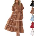 thumbnail image 1 of Yuyuzo Robe pour Femmes à Manches Courtes Bouffantes avec Boutons, Ceinture, Volants, Robe Longue Maxi Fluide, 1 of 7