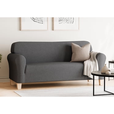 Housse de canapé en tissu extensible SmartFit en arête de poisson, 1 pièce, gris charbon