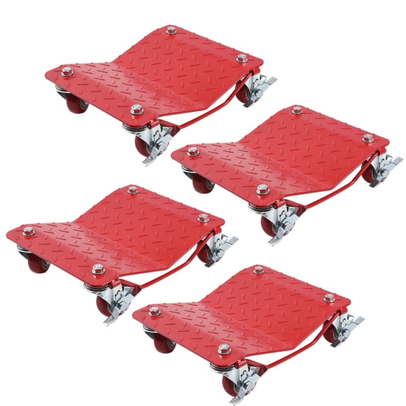 Car Dolly Set of 4, 3000LBS Capacity Wheel Heavy Duty Tire Cart Moving Cars, Vehicle Dolly with 360° Rotational Wheel, Red