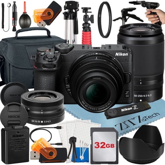 Nikon Z30 Mirrorless Camera Bundle with with NIKKOR 16-50mm + DX 50-250mm Zoom Lens + 32GB Memory Card + Case + Tripod + ZeeTech Accessory