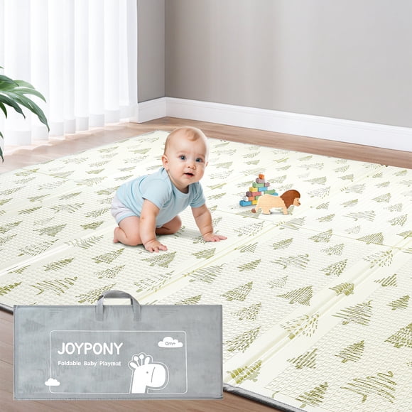 Joypony 79 x 71 Inch Large Baby Play Mat, 0.4 Inch Thick Foldable XPE Foam Mat, Double-Sided Waterproof Crawling Mat for Babies & Toddlers
