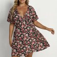 thumbnail image 1 of EGNMCR Robes de Fête pour Femmes Femmes Grande Taille Été Décontracté Manches Courtes Col en V Manches Imprimées Robes Robe Ample, 1 of 8