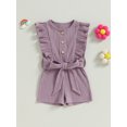 thumbnail image 2 of SUNSIOM Infant Baby Girl Summer Jumpsuit Solid Color Ruffled Sleeveless Round Neck Button Romper Shorts with Belt, 2 of 9