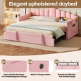 thumbnail image 3 of Noble House Twin Upholstered Daybed,Adjustable Pop-Up Trundle with USB/Type-C Ports & Side Pockets,No Box-Spring,Pink, 3 of 7