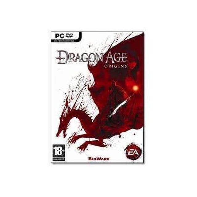 Dragon Age : Origins - Playstation 3 Étui de Jeu Sony Playstation 3 Orienté vers l'Avant avec logo Electronic Arts, Couverture dark fantasy Mettant en Vedette un Guerrier Blindé et un mage en Robe, Icône de Note Mature ESRB, et Texte de Titre Audacieux; Photo d'Emballage de Jeu de Rôle.