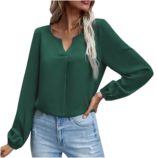 XZNGL Womens Long Sleeve Tops and Blouses Womens Satin Socket V-Neck Solid-Color Commute Long Sleeve Blouses Shirt Tops Womens Tops and Blouses Womens Blouses Long Sleeve
