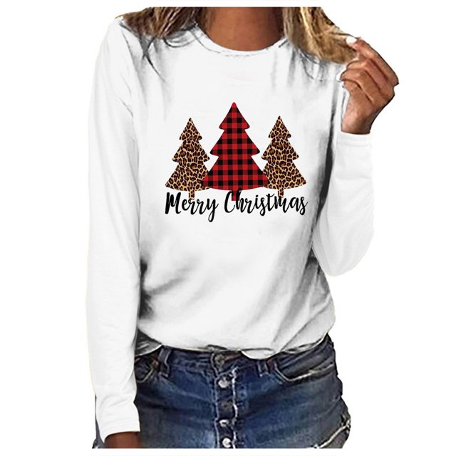 Blouse à Manches Longues Femme Haut de Noël Décontracté à Manches Longues Col Rond Chandail en Molleton Chandail Blouse