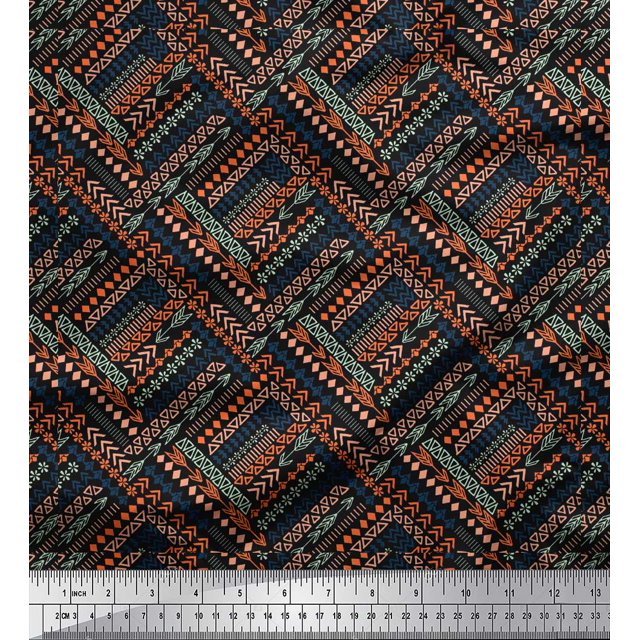 Soimoi Black Cotton Poplin Fabric Arrow & Triangle Geometric Printed Fabric 1 Yard 56 Inch Wide
