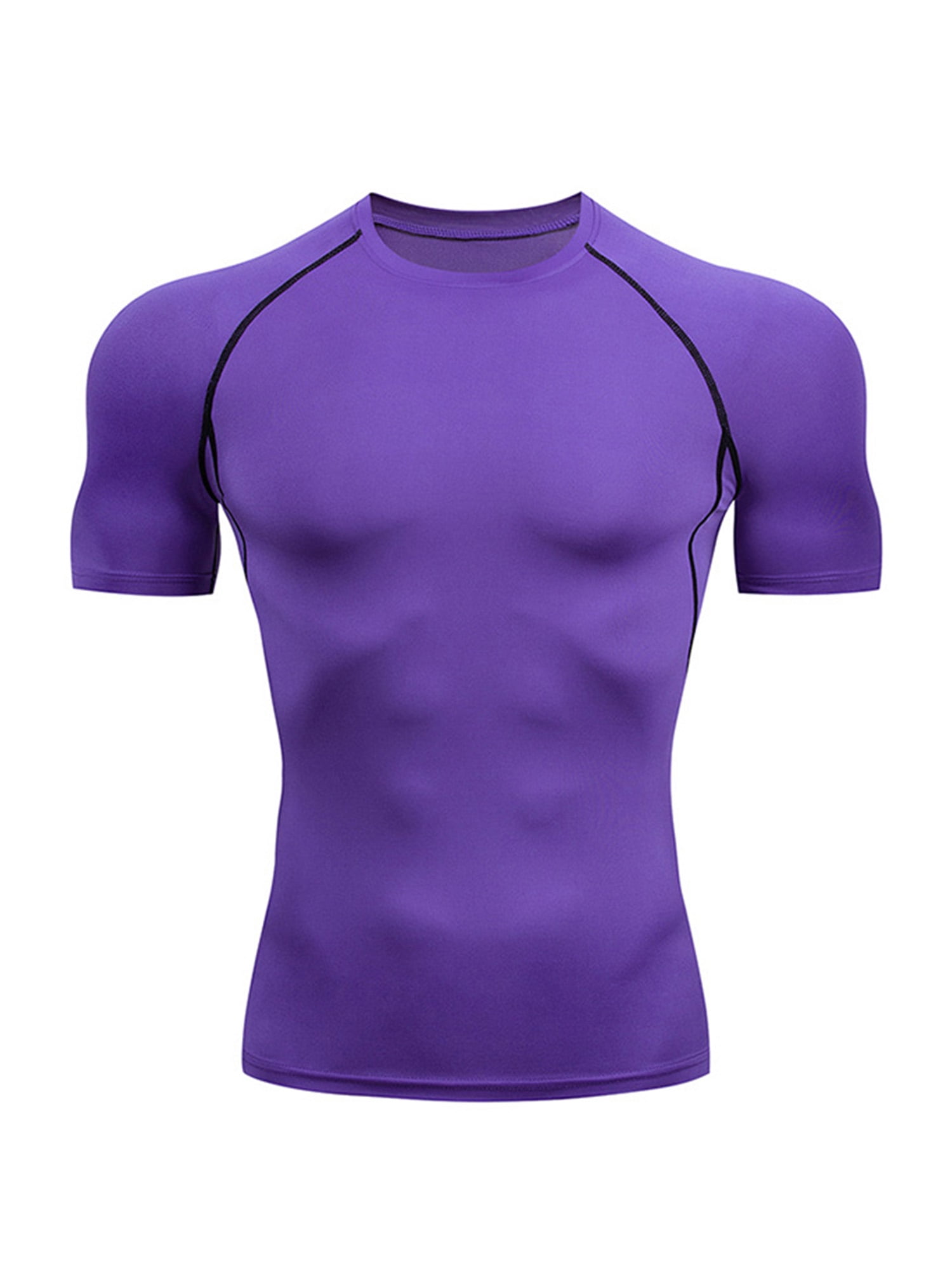 Innerwin Sport T Shirt Short Sleeve Mens Summer Tops Gym Plain Breathable Compression Shirts Purple S