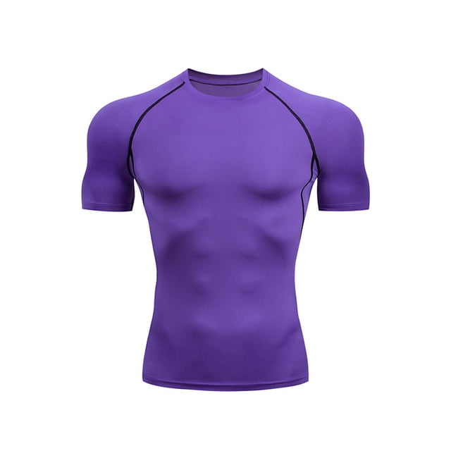 Innerwin Sport T Shirt Short Sleeve Mens Summer Tops Gym Plain Breathable Compression Shirts Purple L