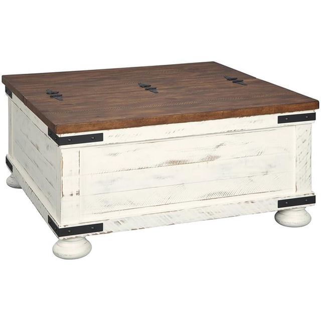 Pemberly Row Table Basse de Rangement en Bois Rustique, Blanc Vintage