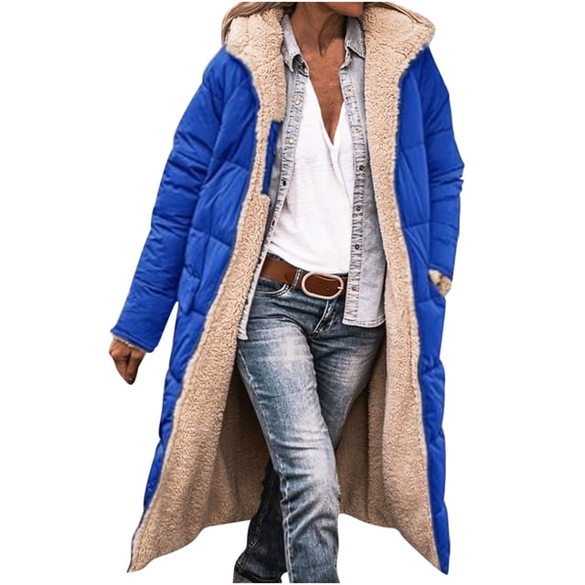 Manteau Long en Coton Réversible pour Femmes, d'Hiver, Décontracté, Ample, Mode, à Poches Colorées, à Fermeture Éclair