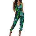 thumbnail image 3 of Kmbangi Women Sexy Jumpsuit+Printed Pattern Deep V-neck Sleeveless Overalls, 3 of 6