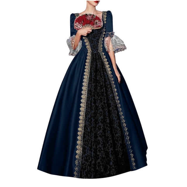 UPPADA Costumes pour Femmes Gothic Robes Victoriennes à Manches Longues Robe Corset Grande Taille Robe Maxi Fluide Robe de Fête Robe Cocktail Robe Lacée Robe de Mascarade Jolies Robes de Bal Soldes Aujourd'hui Liquidation
