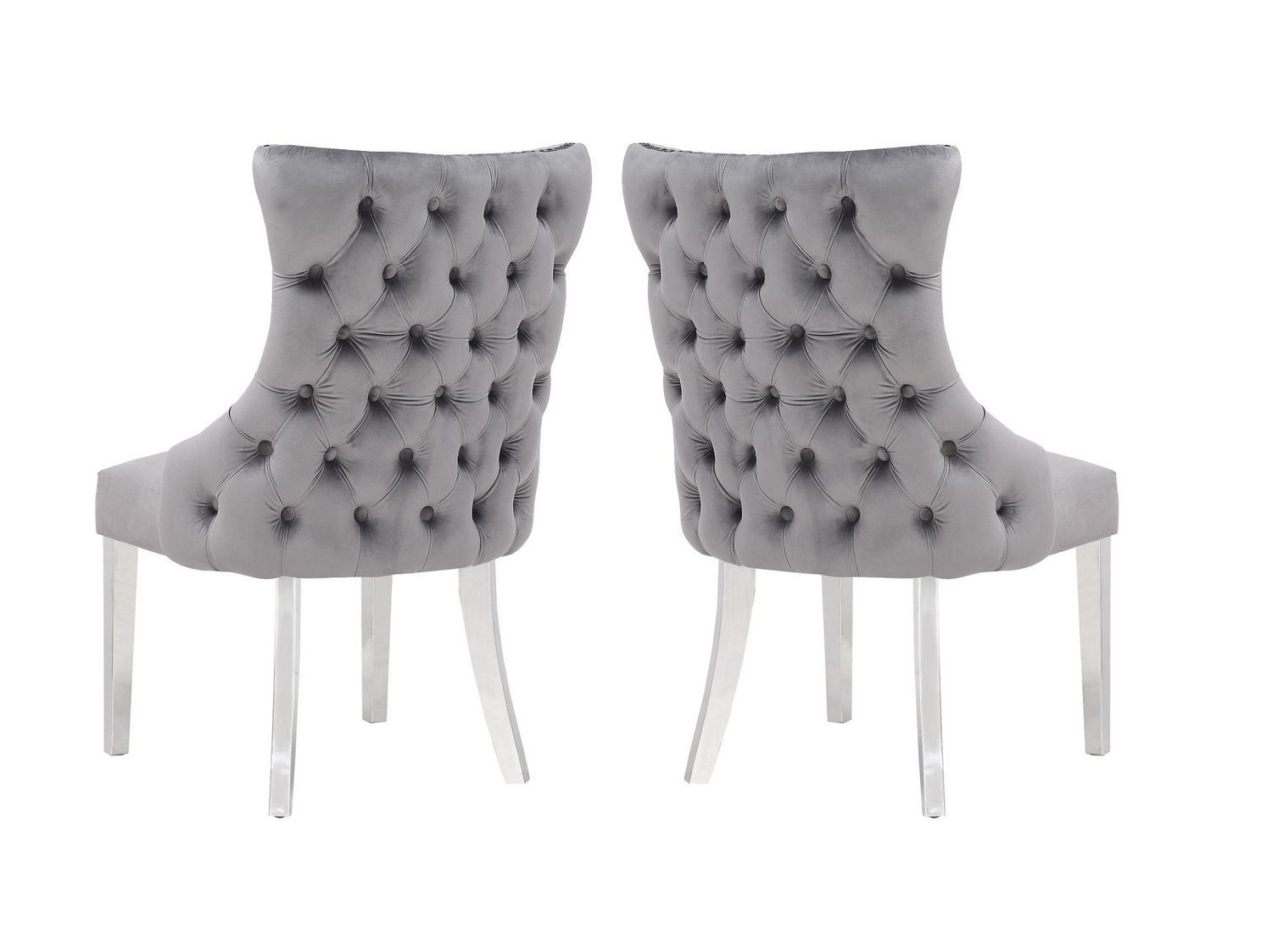 Chaise Odie en Gris, chaise de salle à manger avec garniture cloutée, chaise de salle à manger en velours, chaise de salle à manger avec pieds en acier inoxydable pour cuisine et salon - Ensemble 2
