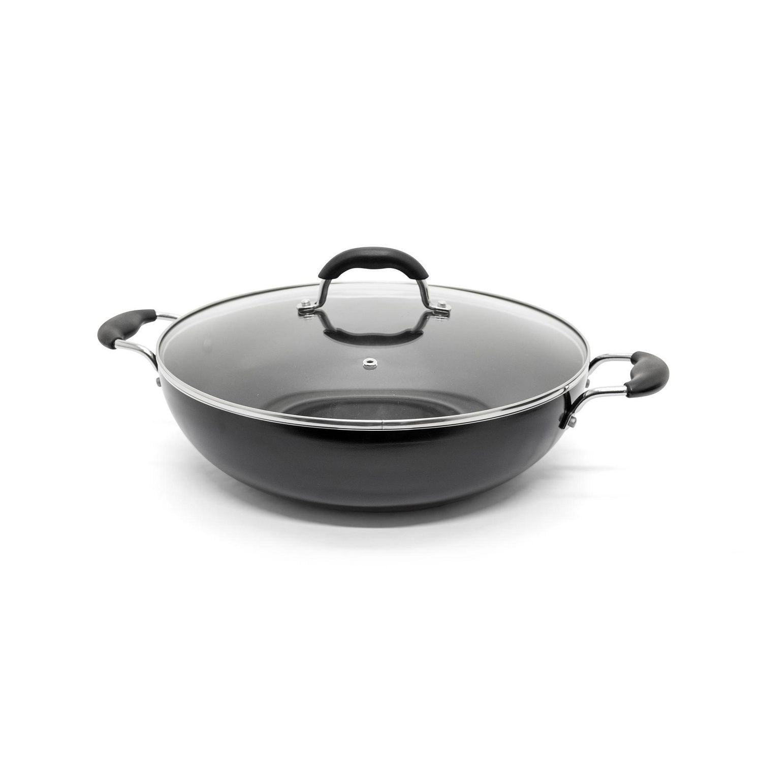 Starfrit 32 cm (12.6 in) Wok with Glass Lid, Non-Stick Aluminum, 5.7 L (6Qt), Oven Safe, Easy to Clean, Black