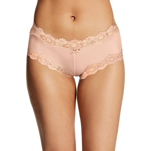 Maidenform Womens Cheeky Scalloped Lace Hipster, 9, Sheer Pale PinkGold