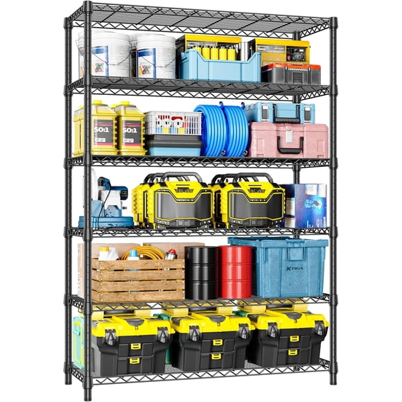 M MZG Étagère de Rangement en Fil Métallique à 6 Niveaux, Dimensions : 47.24 Pouces L x 17.7 Pouces P x 82.68 Pouces H, Noir