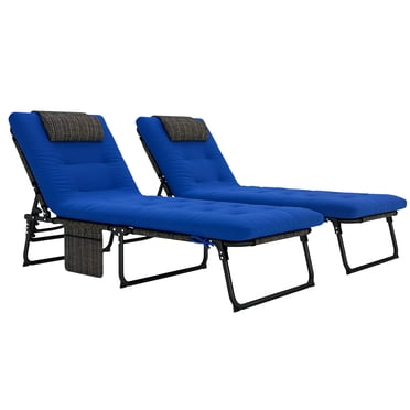 Outsunny 2 Pcs Chaises Longues Pliantes, Chaises Inclinables pour Bronzage, Bleu