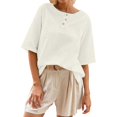 thumbnail image 1 of WEIYLL Womens Tshirt Classic With Button Detail Short Sleeve Spring Summer White Tops Sizes M, 1 of 5