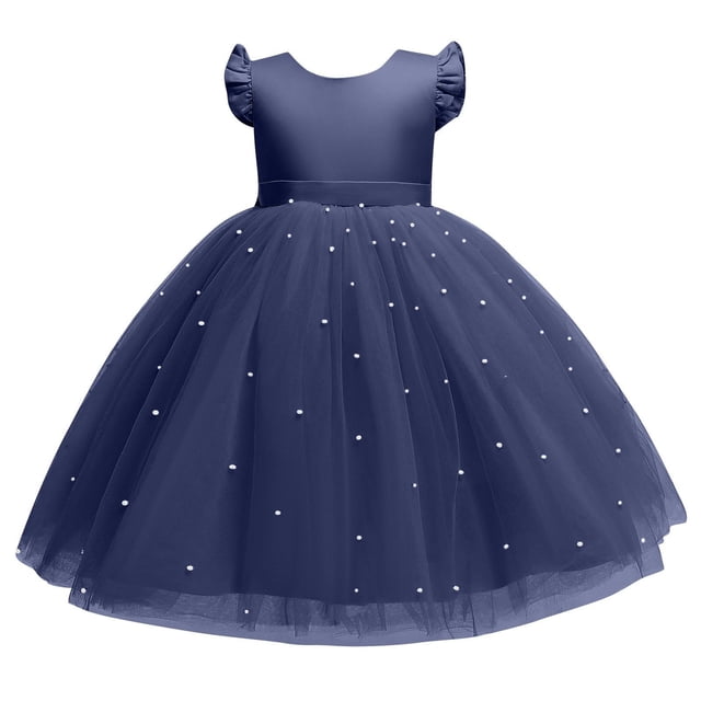 RXIRUCGD 2025 Vêtements d'Été pour Enfants Robe Bouffante en Maille Unie pour Filles Robe de Performance Formelle pour Filles