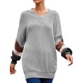 thumbnail image 3 of Women Stripe Colorblock Lantern Long Sleeve V Neck Sweater, 3 of 4