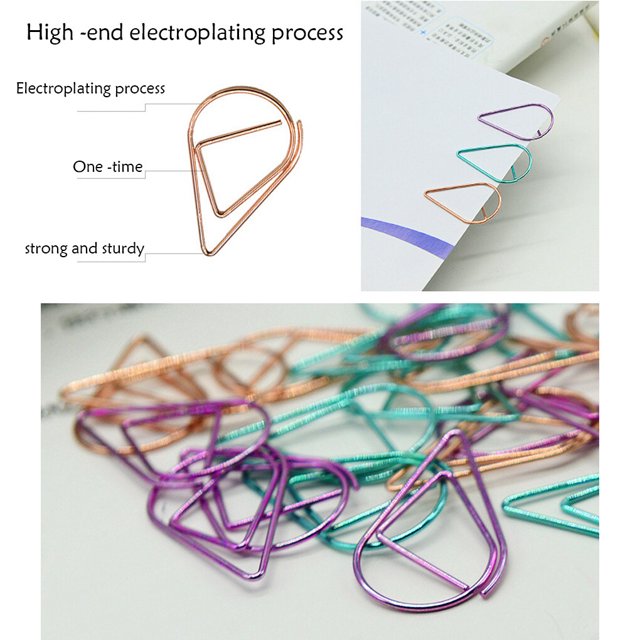 serony 30 Pieces Paper Clip Cute Water Drop Shape Simple Style Solid Color Office School Note Book Photo Clamp Bookmark Blue Green