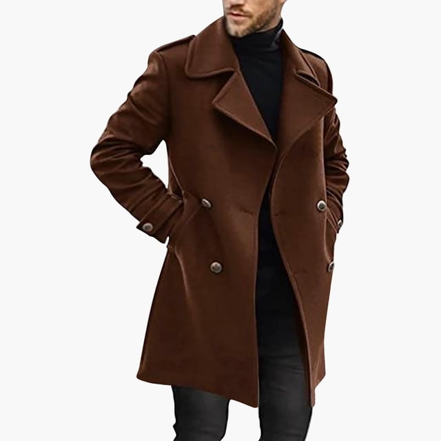 Babysbule Mens Winter Coats Men Winter Casual Solid Turndown Long Sleeve Keep Warm Windbreaker Coat