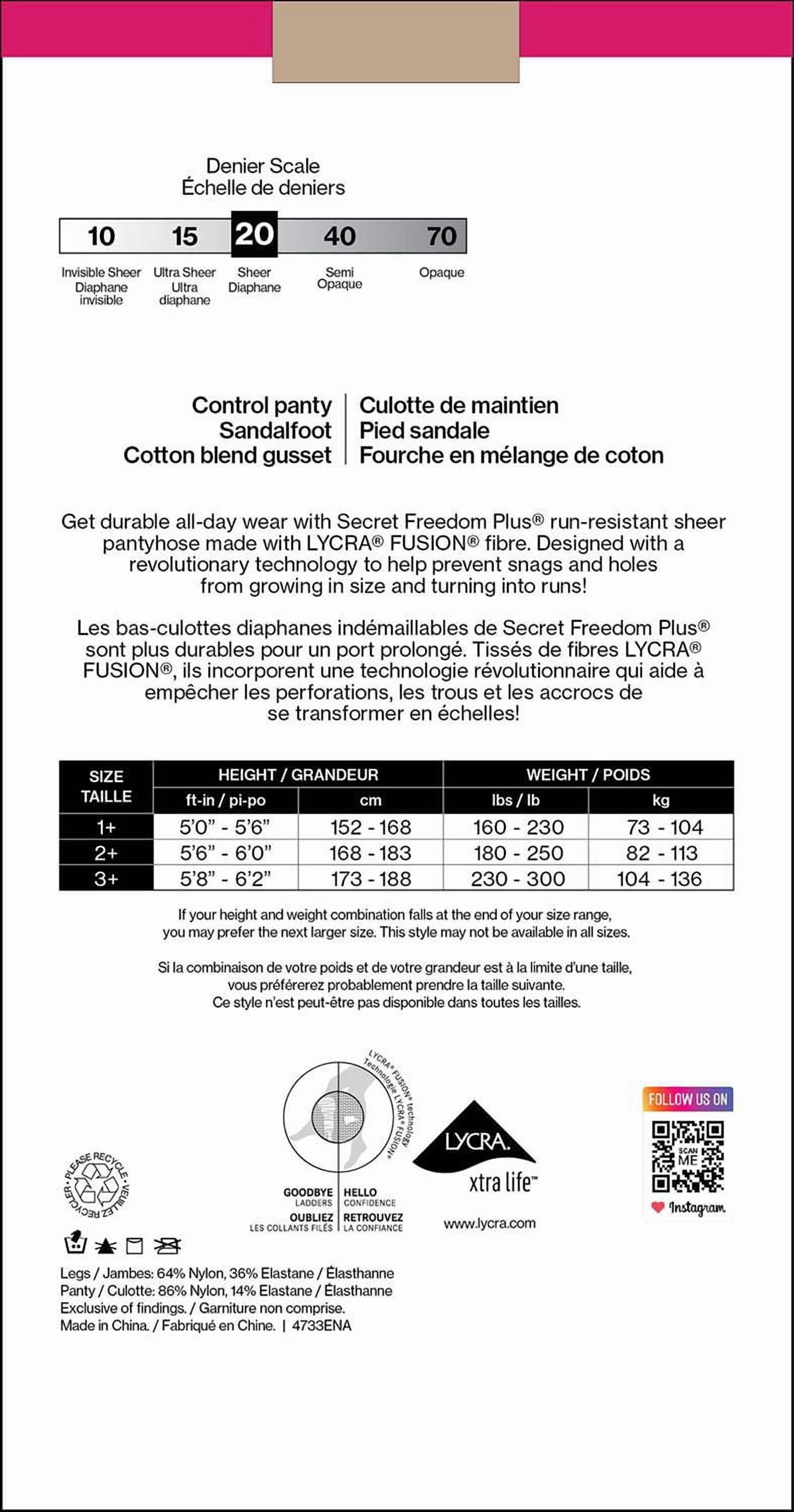 SECRET® FREEDOM PLUS™ Run-Resistant Pantyhose