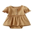 thumbnail image 1 of Newborn Baby Girl Cotton Romper Dress Short Sleeve Solid Color Button Tutu Bodysuit Infant Summer Basic Dress, 1 of 9