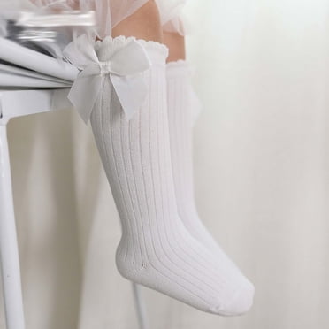 LSLJS Chaussettes pour Tout-Petits Filles Mignonnes Grand Nœud Hauteur Genou Longues Douces en Coton Dentelle Chaussettes pour Bébé Enfants, Chaussettes pour Bébé ( Blanc, 0-2 Ans )