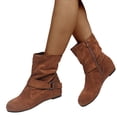 thumbnail image 1 of Bottes Mi-Mollet Décontractées pour Femmes, Mode, Boucle, Suède, Bout Rond, Plates, Sans Talons, Bottillons Courts, Hiver Automne, 1 of 7