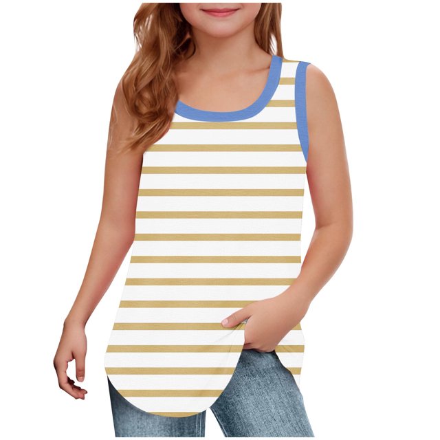 RXIRUCGD 2025 Vêtements d'Été pour Enfants Filles Décontracté Sans Manches Col Rond Imprimé