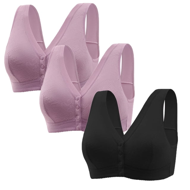Timegard 3pc Front Closure Bras for Women Plus Size Wirefree Full Coverage Comfort Everyday Bralette