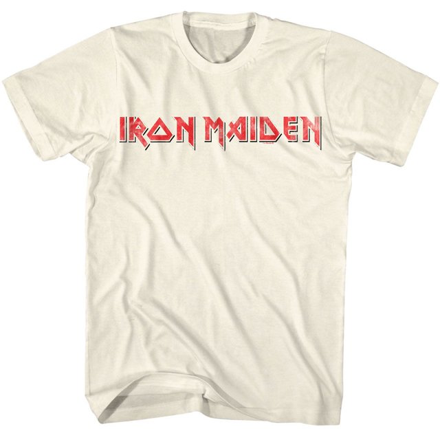 Iron Maiden Red Black Logo Natural Adult T-Shirt 2Xl