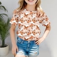 thumbnail image 2 of T-shirts Filles Manches Courtes Imprimé Papillons Décontracté Hauts Filles Orange 2-3 Ans, 2 of 4