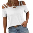 thumbnail image 1 of T-shirts pour Femmes Mode Mode pour Femmes Décontracté Couleur Unie T-Shirt à Col à Bretelles Haut Manches 1/2 Hauts pour Femmes, 1 of 10
