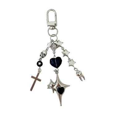 SDNall Punk Style Black Beaded Phone Chain for Halloween, Keychain Pendant for Bag or Purse Decoration, 4.5 Inch Alloy Swivel Clasp