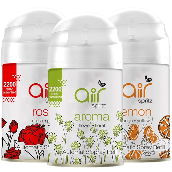 Air Spritz 225ml Freshmatic Automatic Air Freshener Refill (Rose | Exotic Aroma | Lemon - Pack of 3)