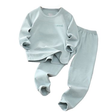 LUOGENLI Children's Thermal Underwear Set Wool Silk Boys Girls Thick Long Pajamas Outfits for Boys Denim Midi Green 12-13 Years
