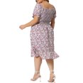thumbnail image 3 of Agnes Orinda Women's Plus Size Dress Ruffle Short Sleeves Flared Flowy Smock Floral Mid Dresses 1X Pink, 3 of 6