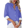 thumbnail image 1 of Besolor Button Down Shirts for Women Solid Color Long Sleeve Colared Tops Loose Office Blouses for Casual Work, 1 of 5