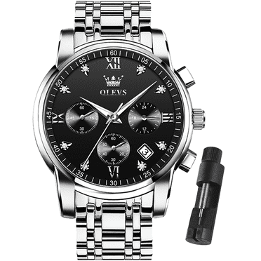 Silver Watches for Men OLEVS Watch Men Blue Face Luxury Watches for Men Stainless Steel Men Watch Dress Waterproof Watch for Men